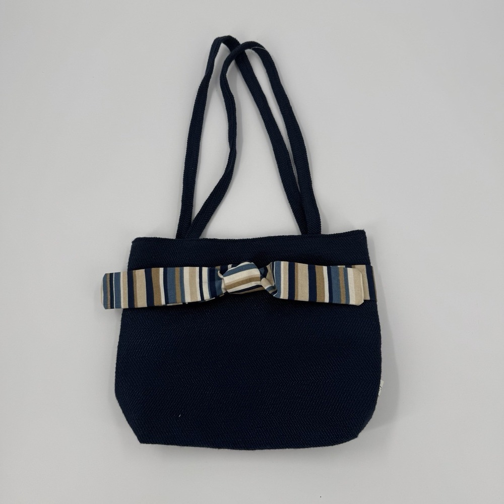 Goodie Bags Navy Tote Bag Striped Bow Accent Small Shoulder Purse
